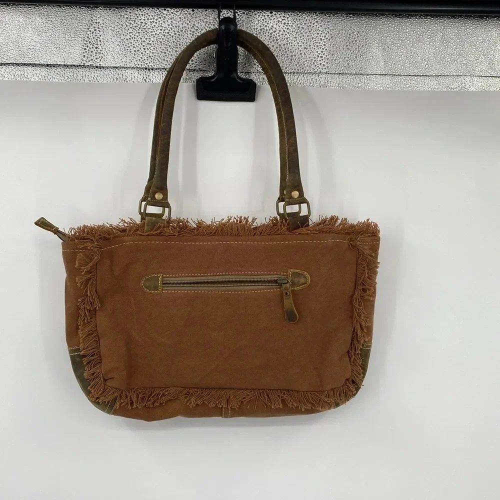 Myra‎ Bag Sequoia Dreams Shoulder Bag Western Brown Tan Cotton Leather Boho